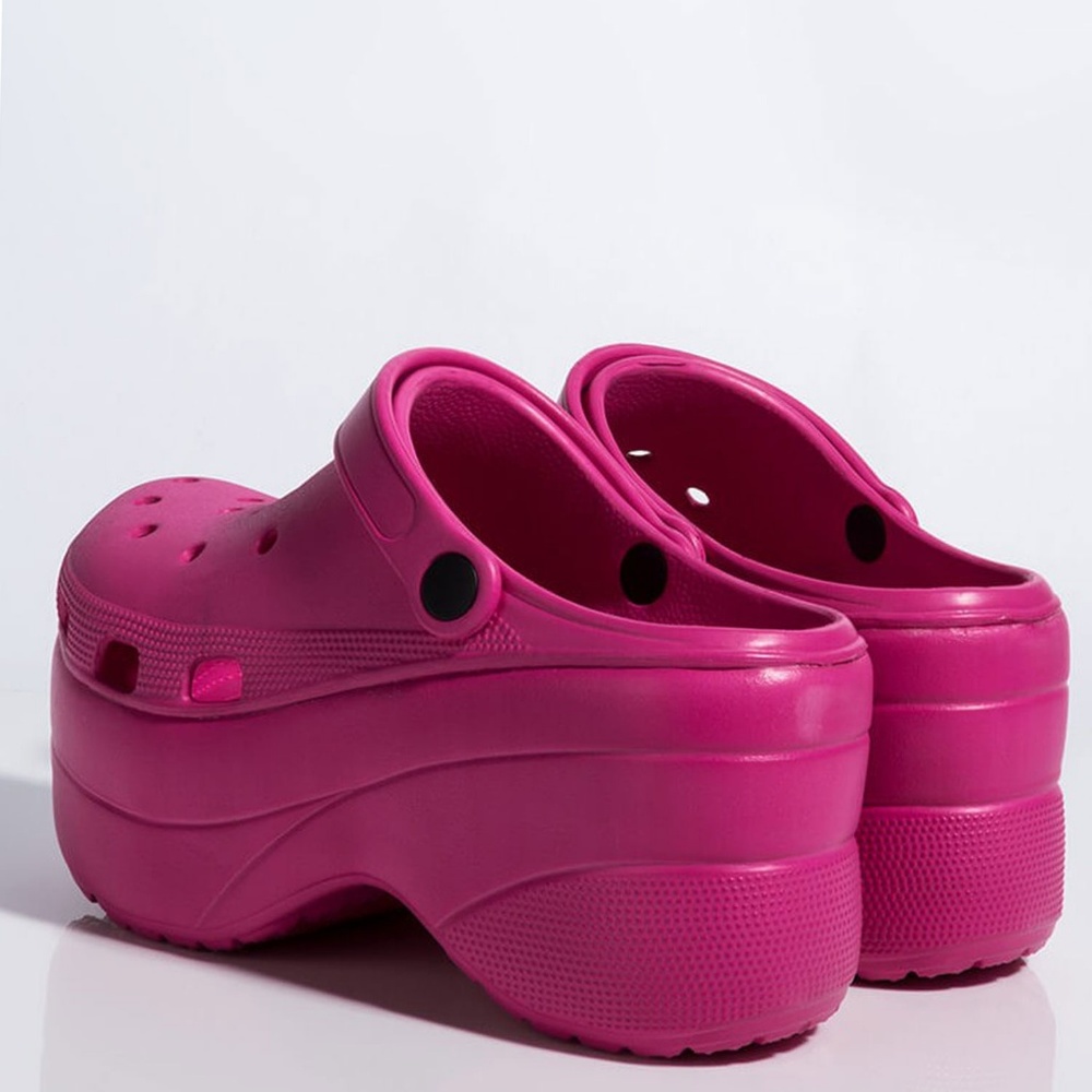 NEW🔥 Waterproof Hot Pink Wedge Heel Platform Slide Sandal Classic Clogs Slip-On - Picture 4 of 5